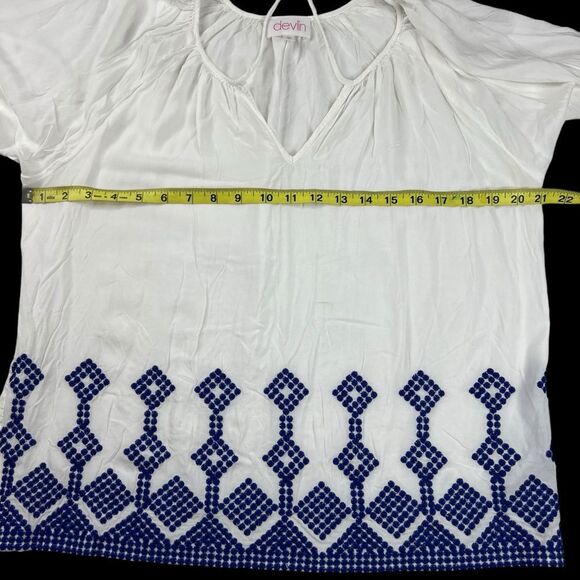 Devlin Boho Embroidered Long Sleeve V-Neck Women Top Medium White/Blue - Picture 4 of 6
